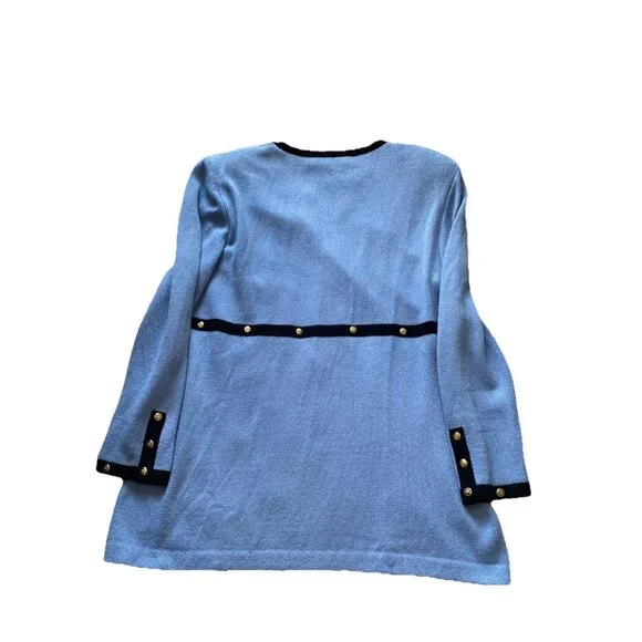 St. John Marie Gray Sweater Santana Knit 14 Blue Layering Wool Blend Duster